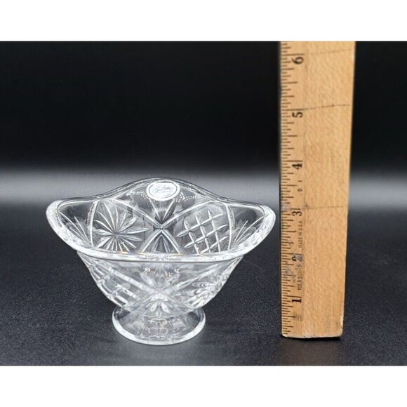 GORHAM Czech Floral & Fence Square Crystal Bowl Candy Dish (Small) 5" Clear - Picture 9 of 9